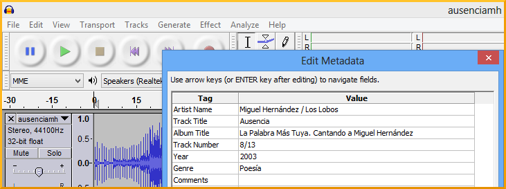 Metadata de un archivo de audio
